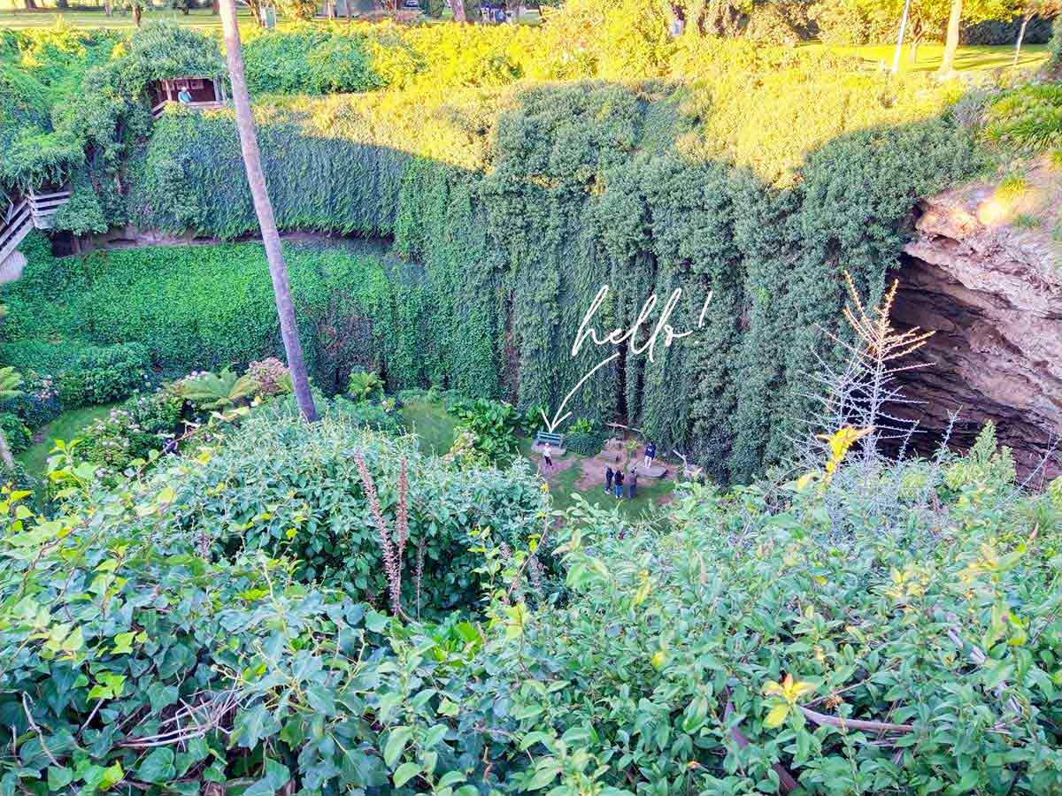 Sheryl inside the Umpherston Sinkhole. Located in Mount Gambier, Limestone Coast, South Australia.