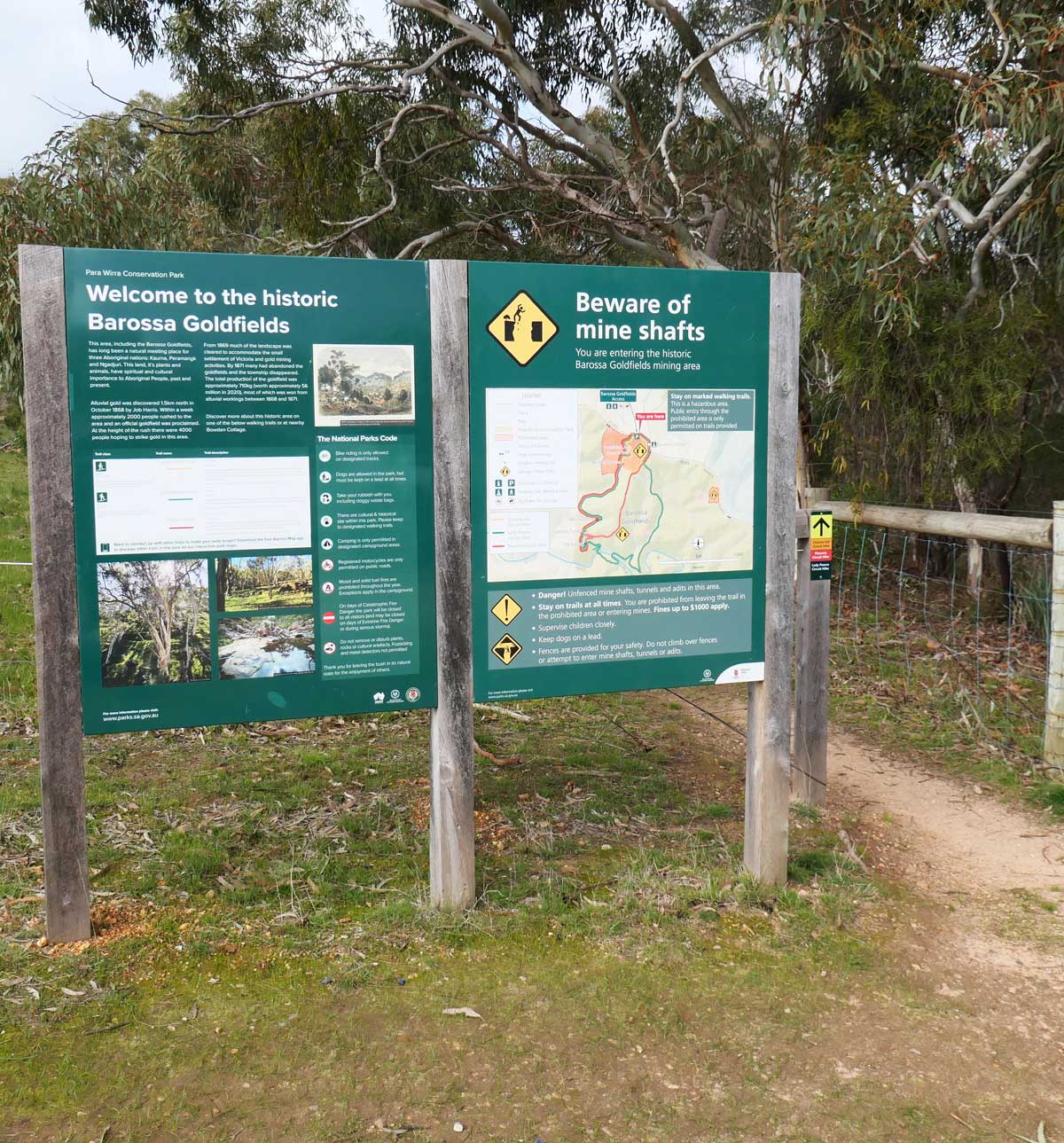 Trailhead signage at Barossa Goldfields
