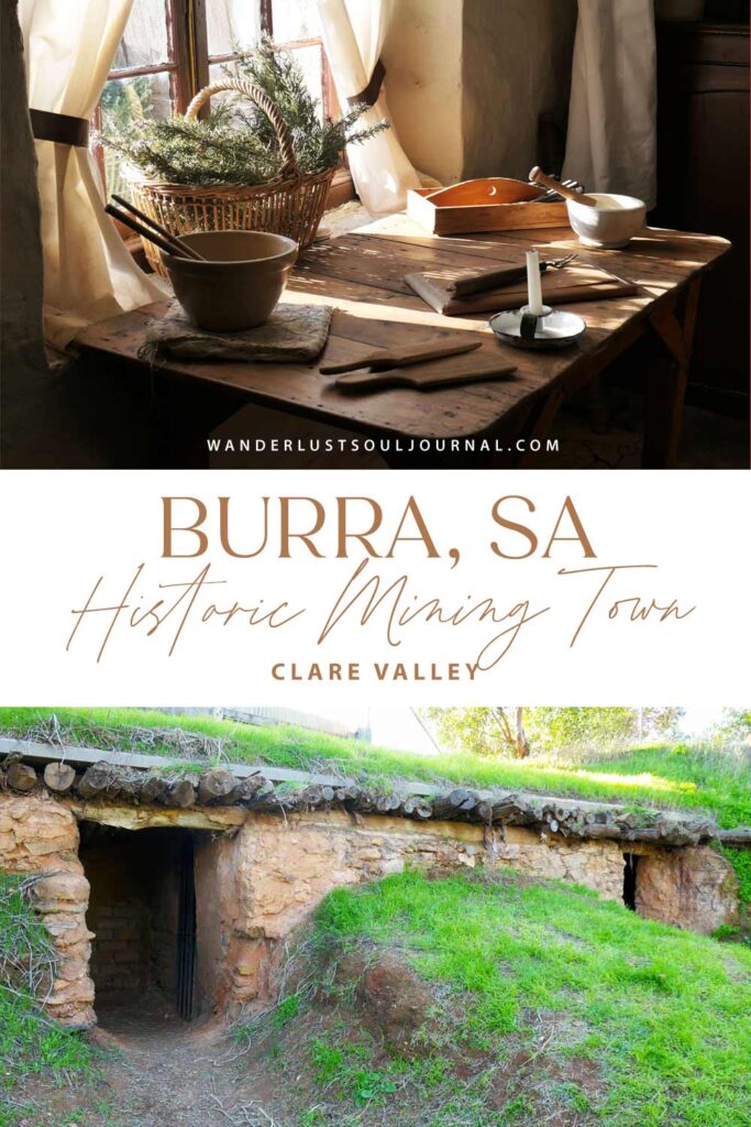 Pinterest image showing  Malowen Lowarth Cottage & Miners Dugouts. Located in Burra, Clare Valley, South Australia.