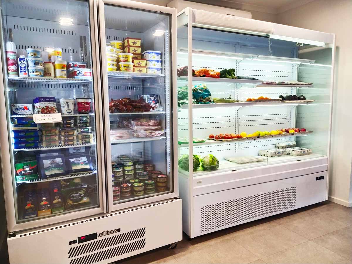 Cold cabinet and fresh fruit/vegetable section