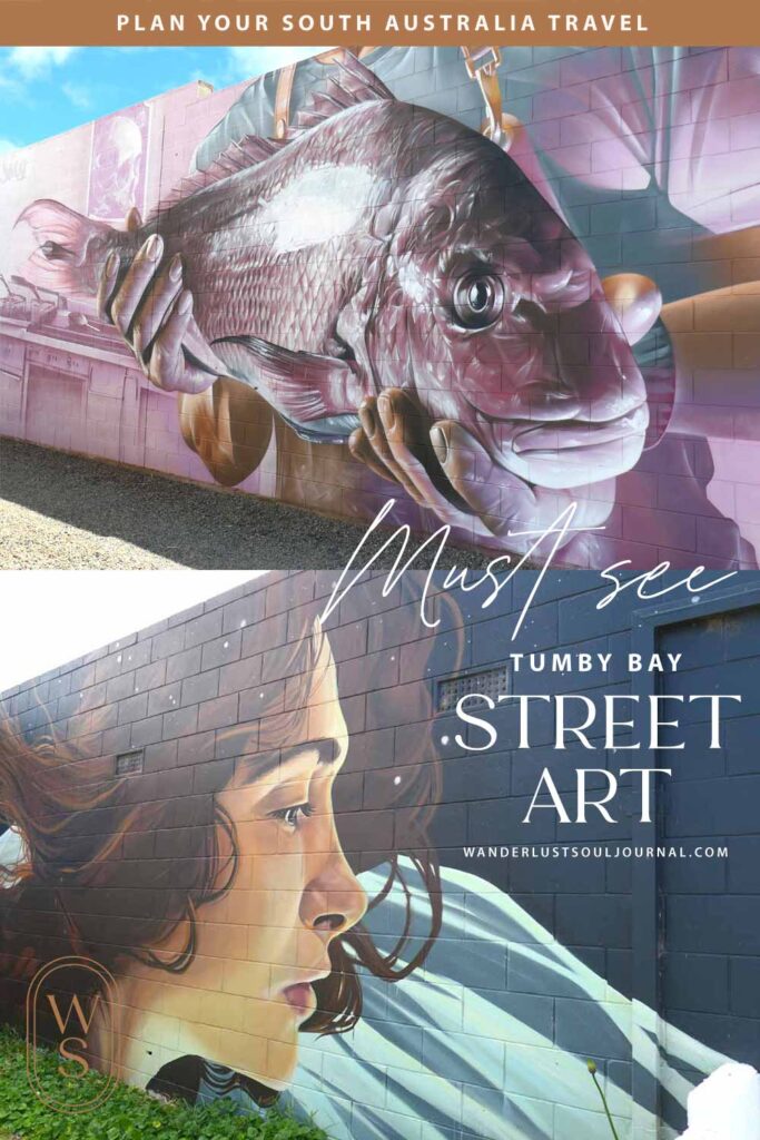 Pinterest cover of Tumby Bay Street Art. Located in Tumby Bay, Eyre Peninsula, South Australia.
