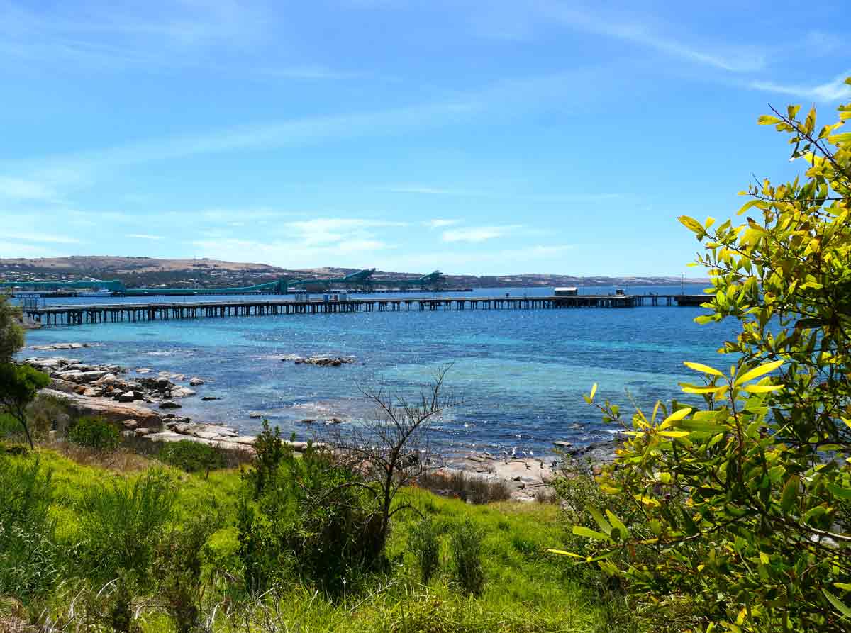 View of Kirton Point Jetty from Parnkalla Trail. Located in Port Lincoln, Eyre Peninsula, South Australia.