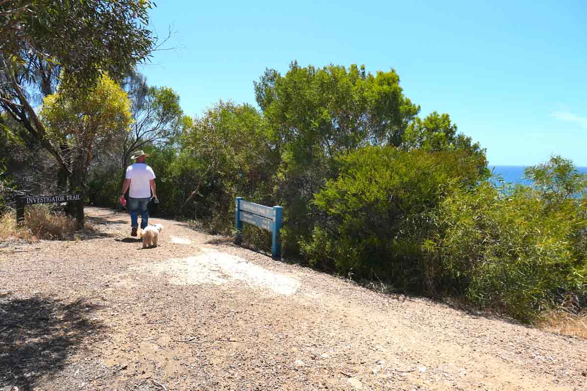 Hubby and Charlie walking Parnkalla Trail (first section). Located in Port Lincoln, Eyre Peninsula, South Australia.
