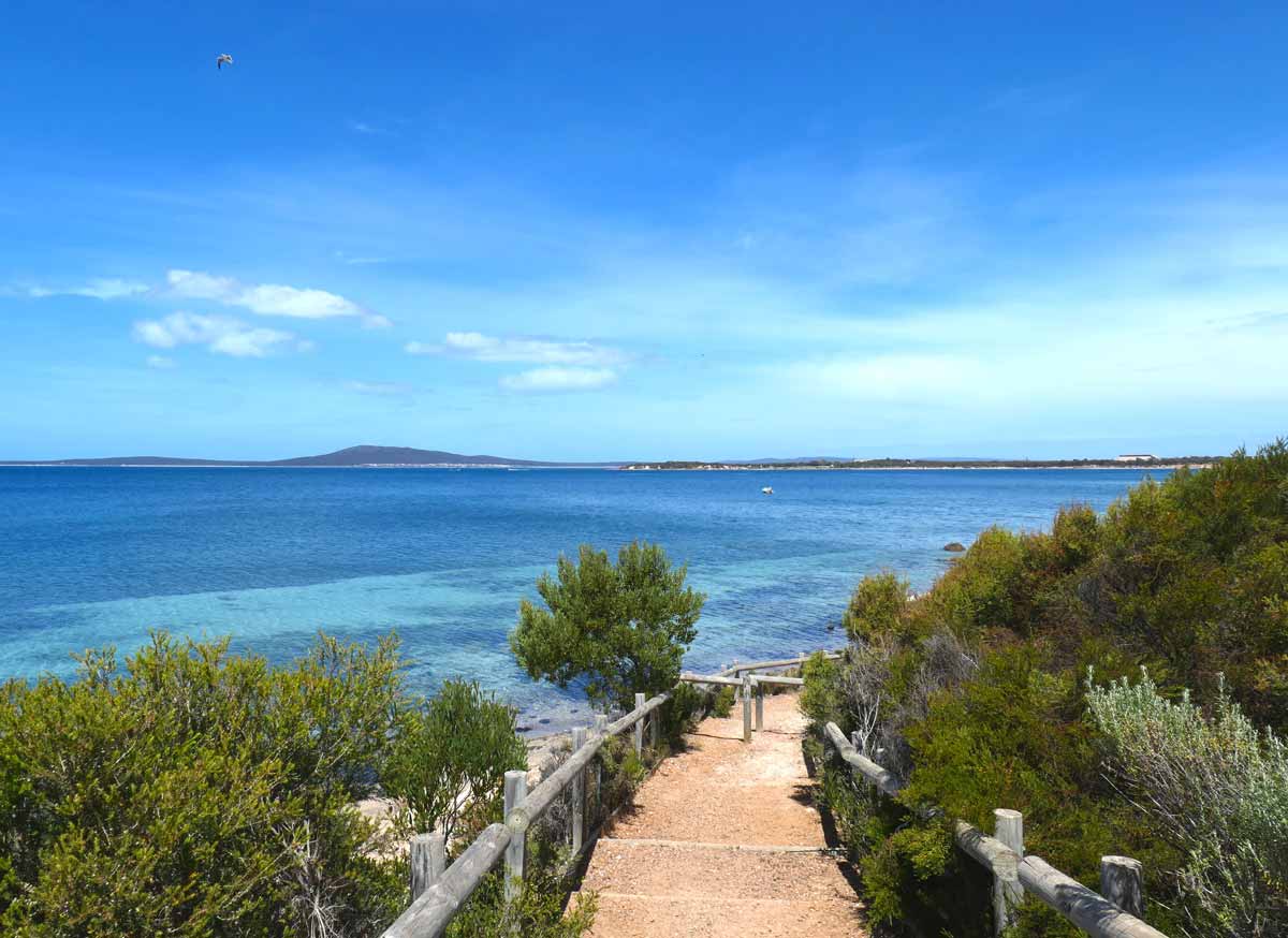 Stairs leading down to the beach along Parnkalla Trail (second section). Located in Port Lincoln, Eyre Peninsula, South Australia.