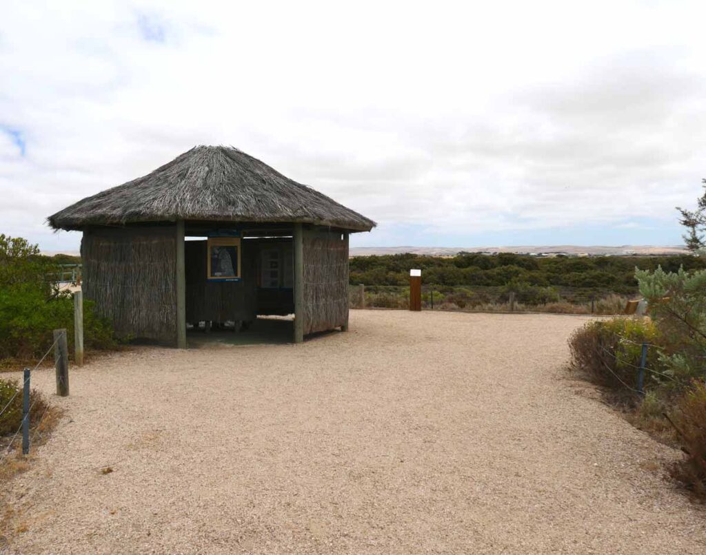 Hut with information at the Mangrove Boardwalk & Nature Walk. Located in Tumby Bay, Eyre Peninsula, South Australia.