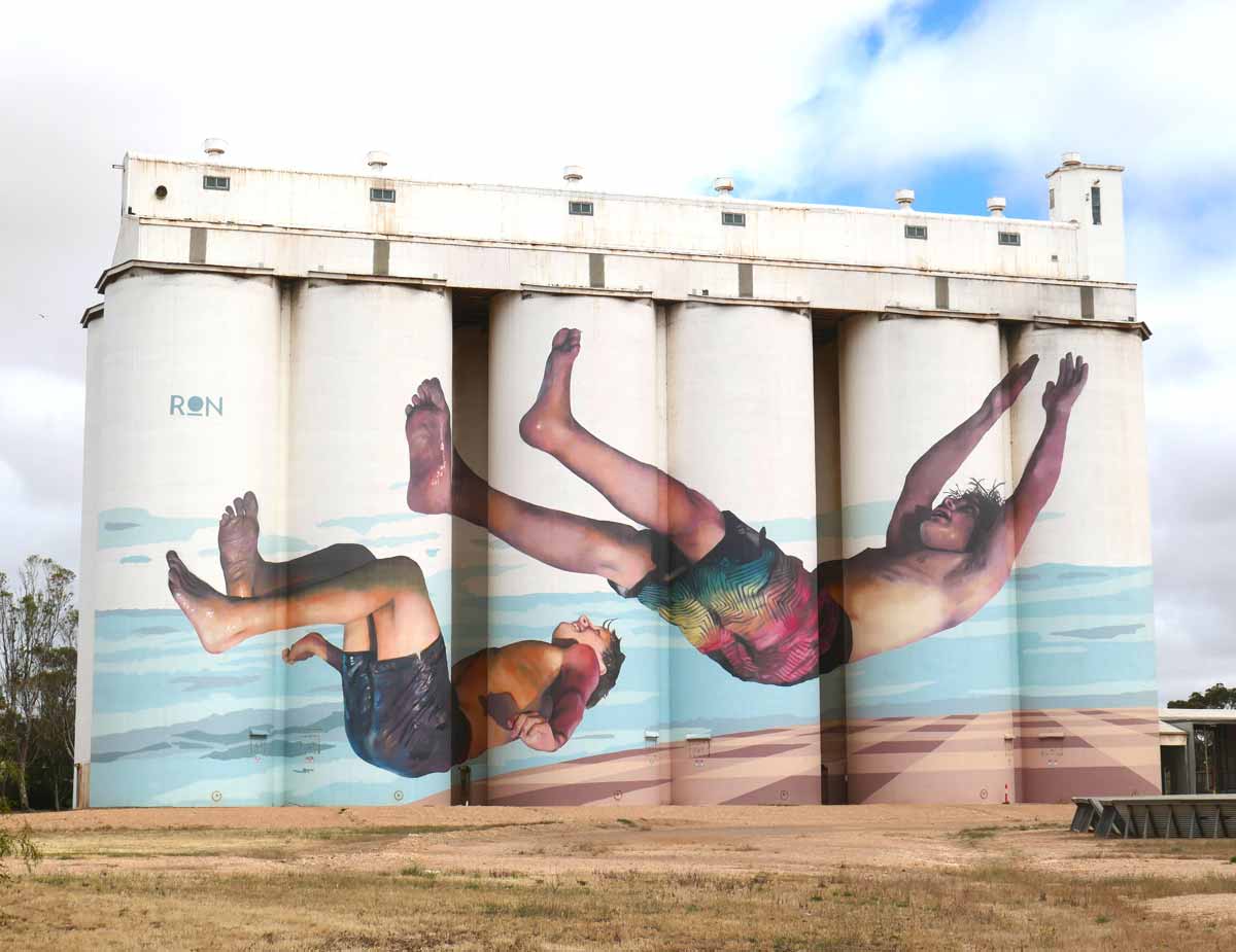 Silo Art from designated viewing spot. Located in Tumby Bay, Eyre Peninsula, South Australia.
