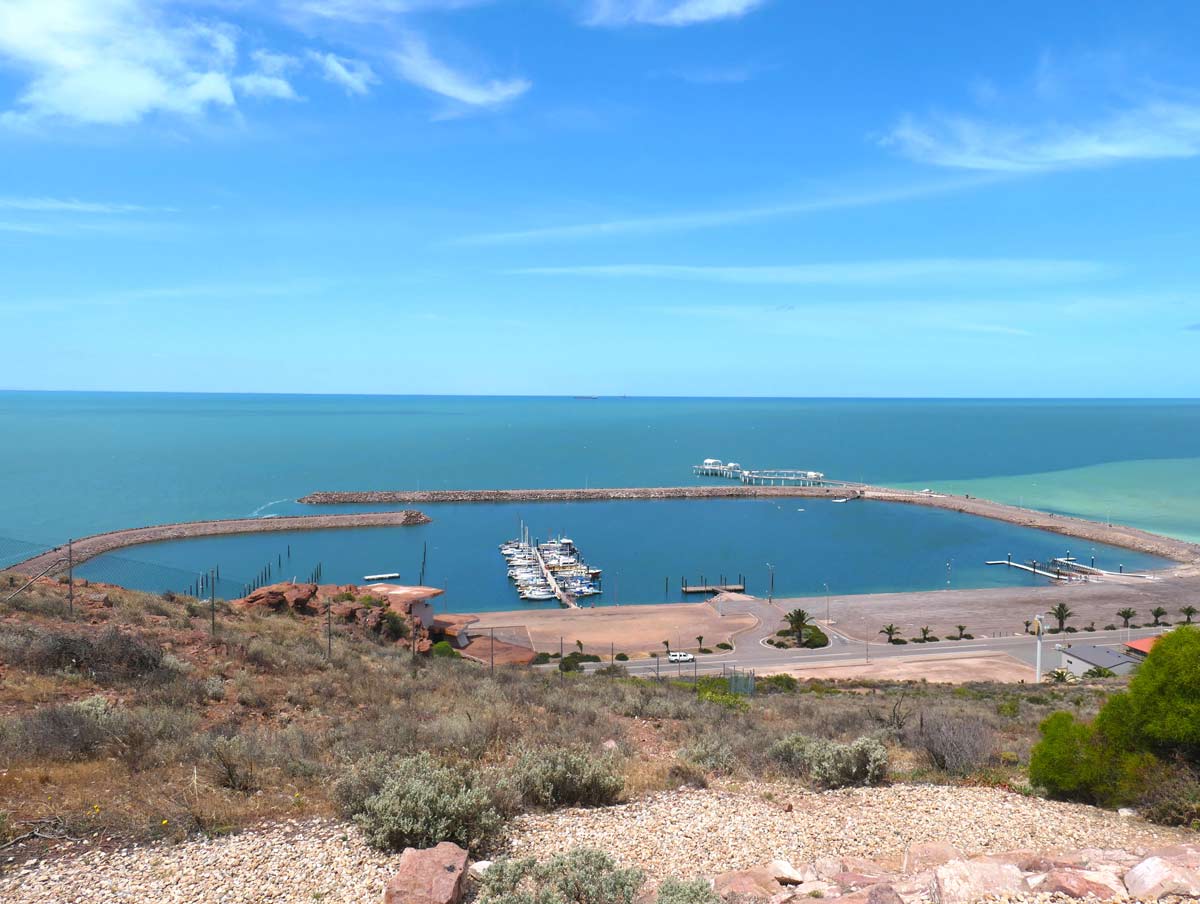 View of the marina from the Hummock Hill Lookout in Whyalla, Eyre Peninsula, South Australia