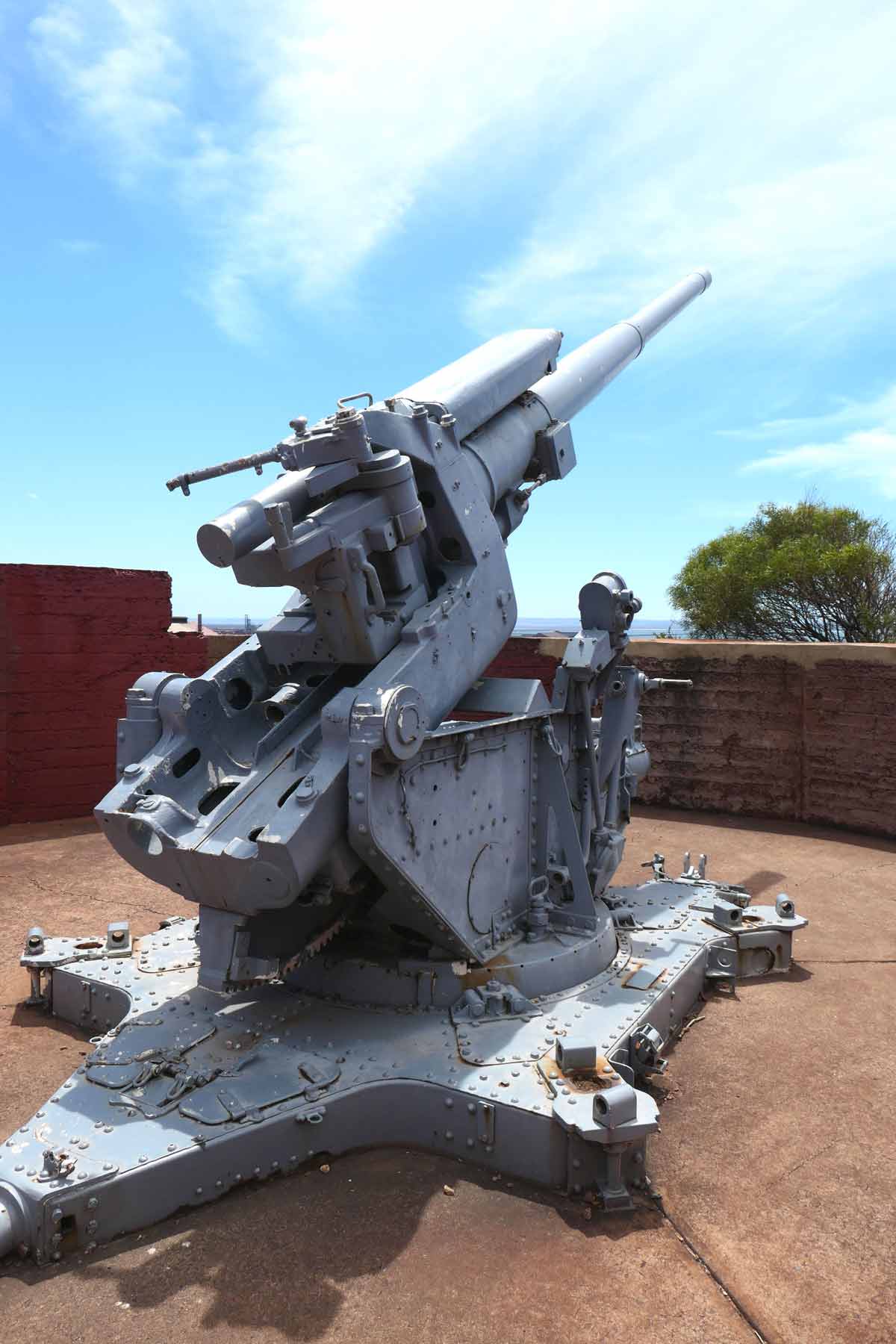Restored WW2 gun at Hummock Hill Lookout in Whyalla, Eyre Peninsula, South Australia
