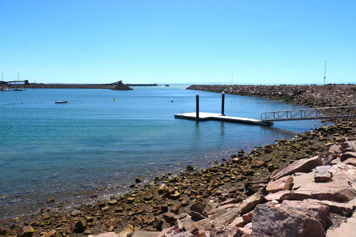 Netted swimming enclosure at the Whyalla Marina. Eyre Peninsula, South Australia