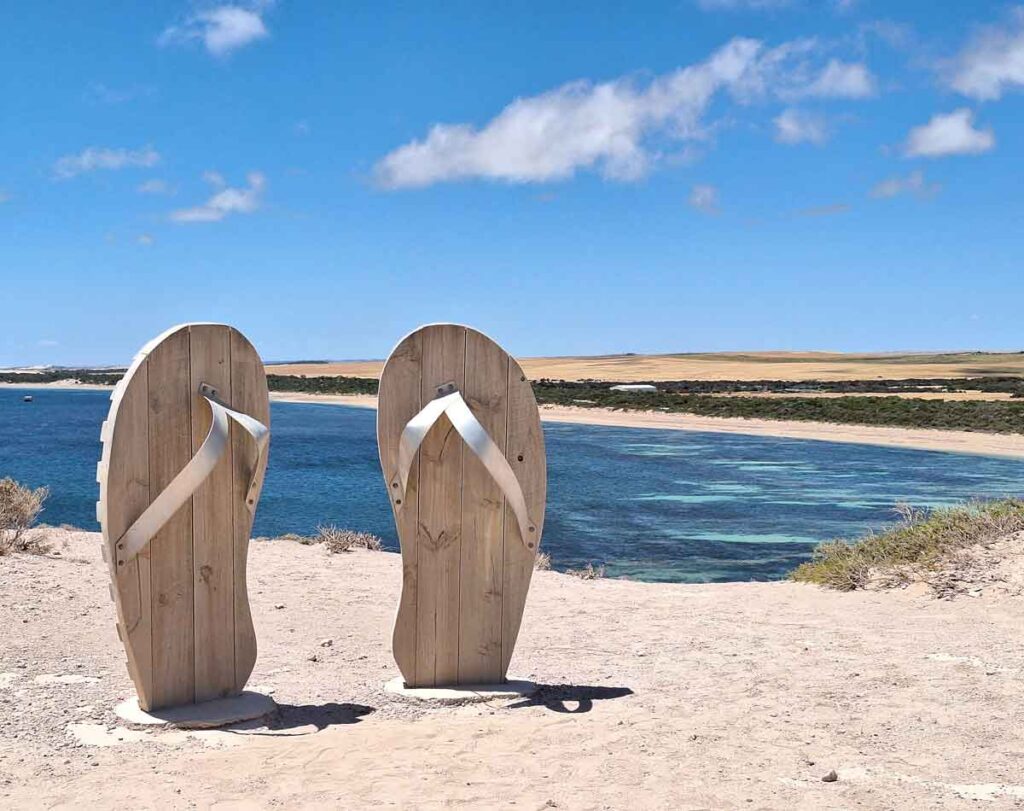 Thongs sculpture, along Clifftop Drive. Located in Elliston, Eyre Peninsula, South Australia.