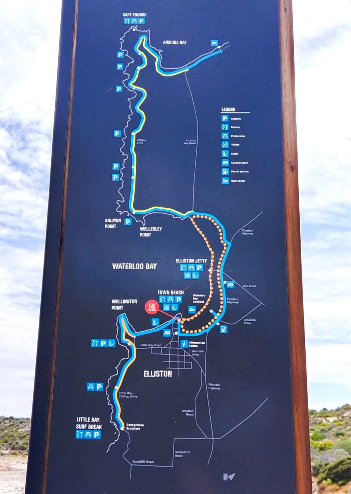 Elliston Coastal Trail Map. Located in Elliston, Eyre Peninsula, South Australia.