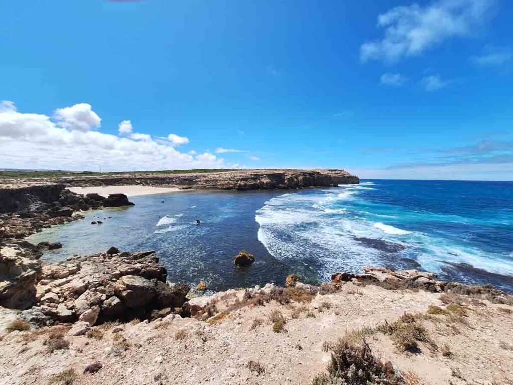 Clifftop view of Little Bay and coastline. Located in Elliston, Eyre Peninsula, South Australia.