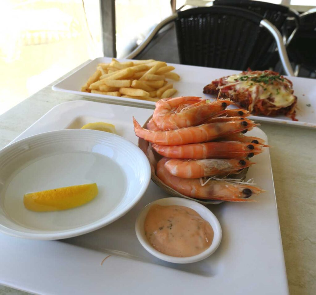 Fresh Venus Bay prawns at Elliston pub. Located in Elliston, Eyre Peninsula, South Australia.