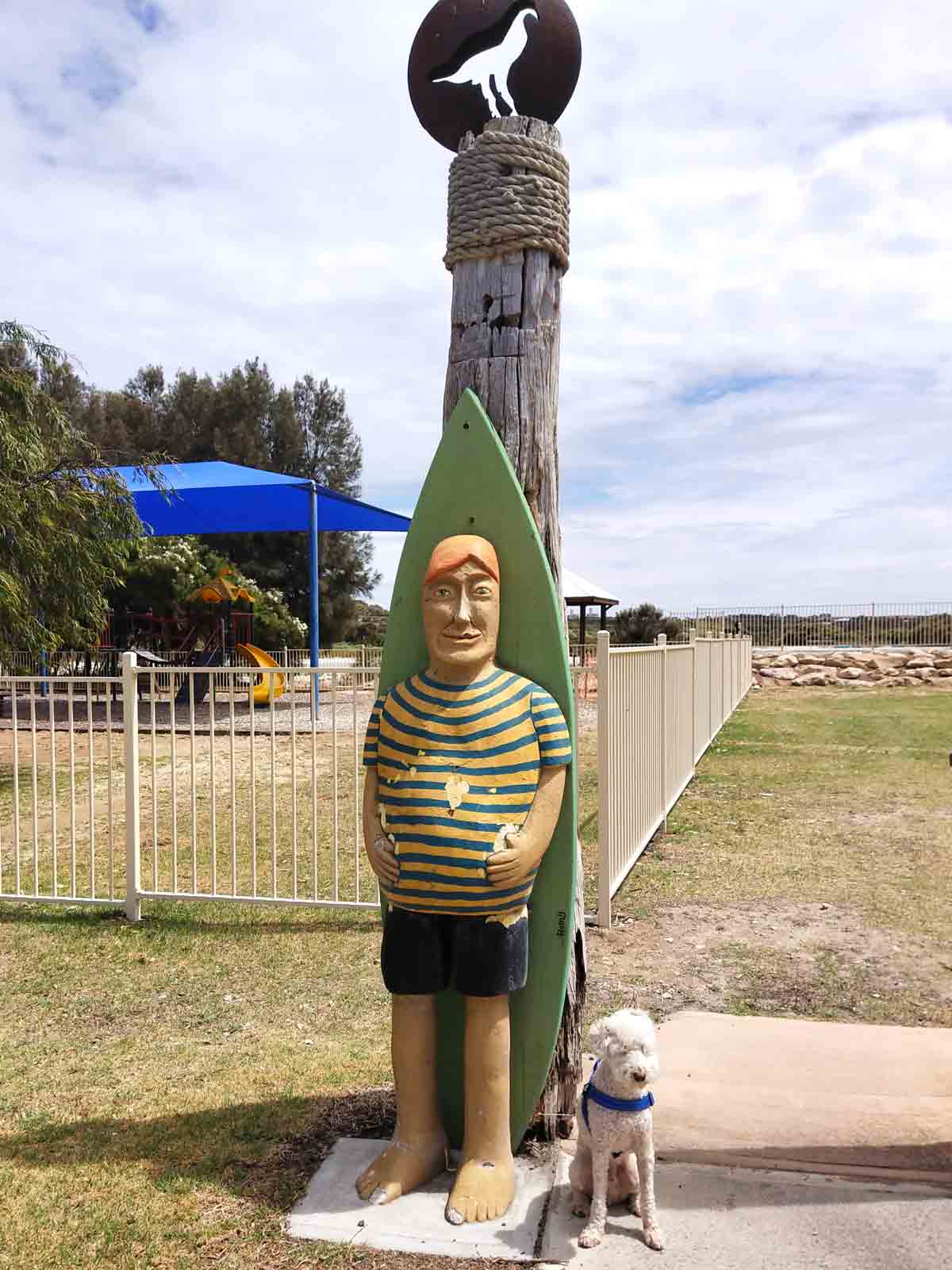 Vintage surfer sculpture. Located in Elliston, Eyre Peninsula, South Australia.