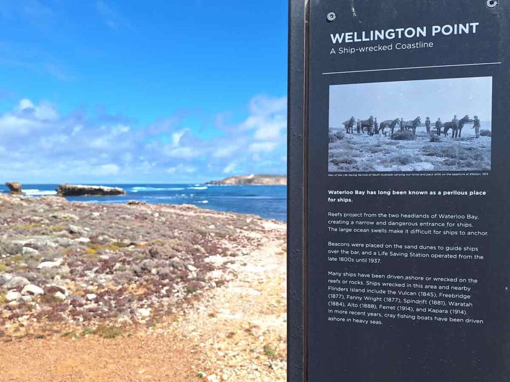 Historical information at Wellington Point. Located in Elliston, Eyre Peninsula, South Australia.
