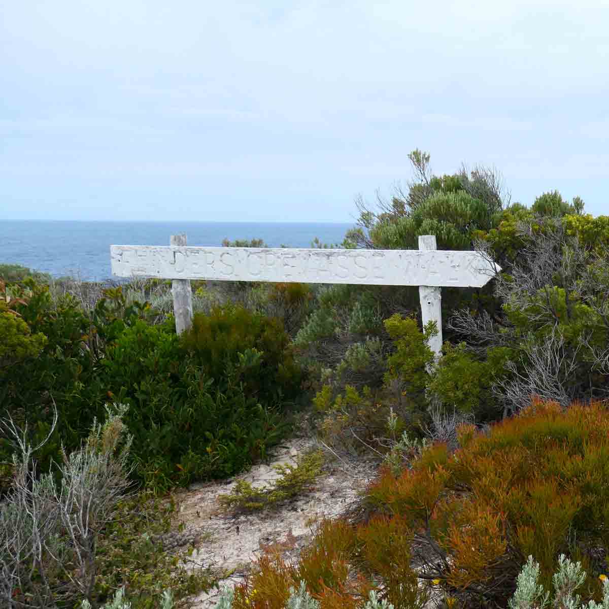Faded sign for the Flinders Crevasse Walk. Located in Whaler's Way Sanctuary, Eyre Peninsula, South Australia.