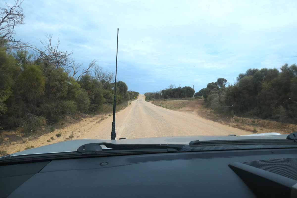 Unsealed Fishery Bay Road, taken while we were driving towards the sanctuary. Located in Whaler's Way Sanctuary, Eyre Peninsula, South Australia.