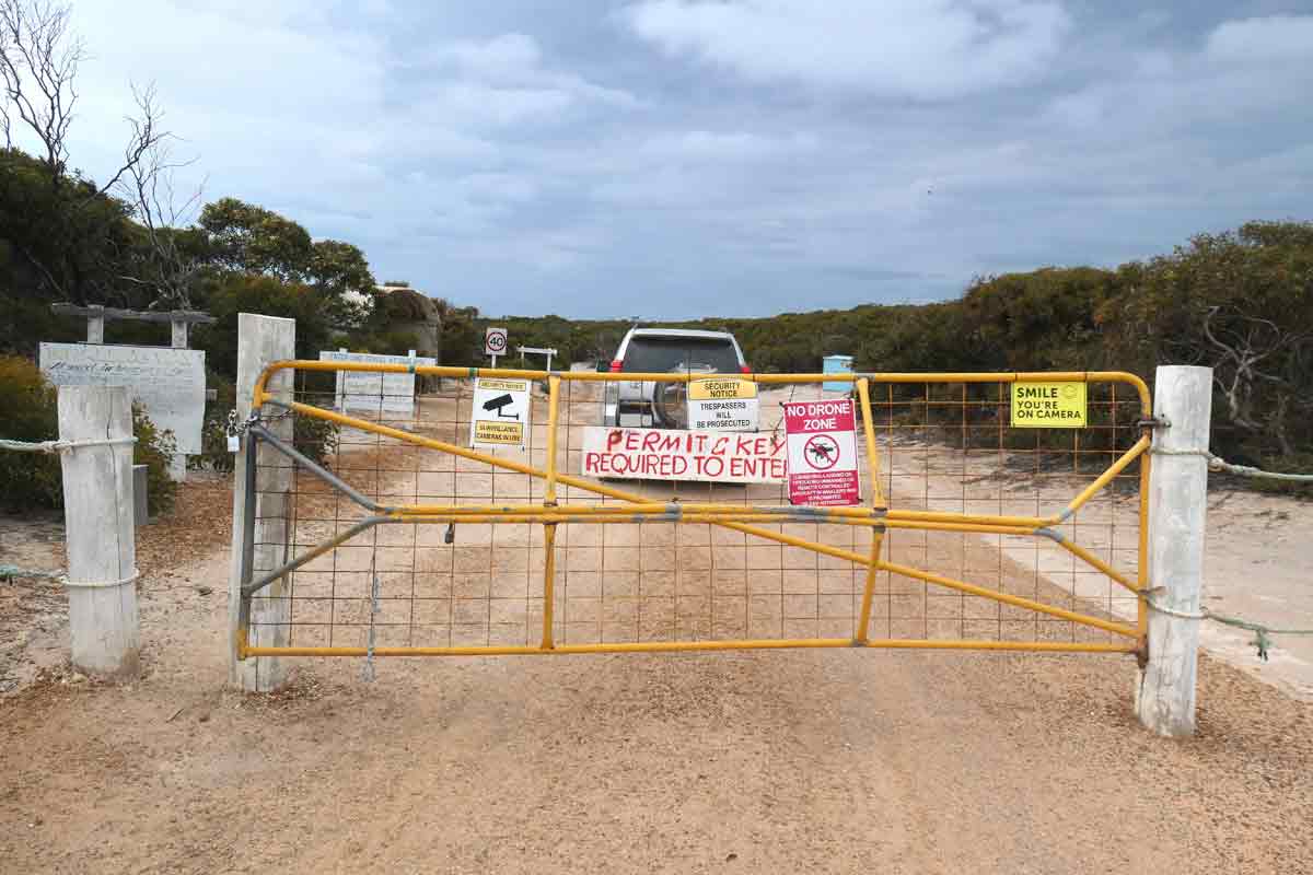 The entrance is gated at the sanctuary. Located in Whaler's Way Sanctuary, Eyre Peninsula, South Australia.