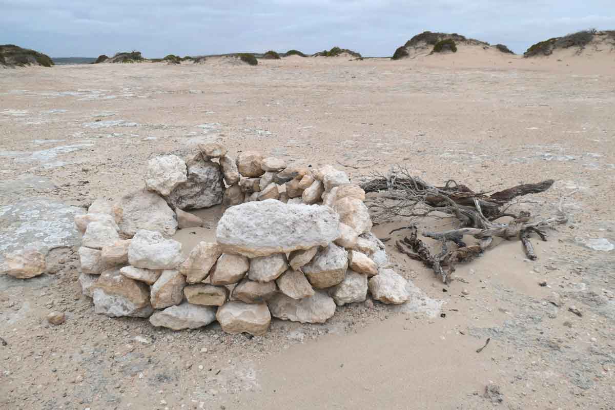 We came across a fire pit made of collected rocks at Red Banks. Located in Whaler's Way Sanctuary, Eyre Peninsula, South Australia.