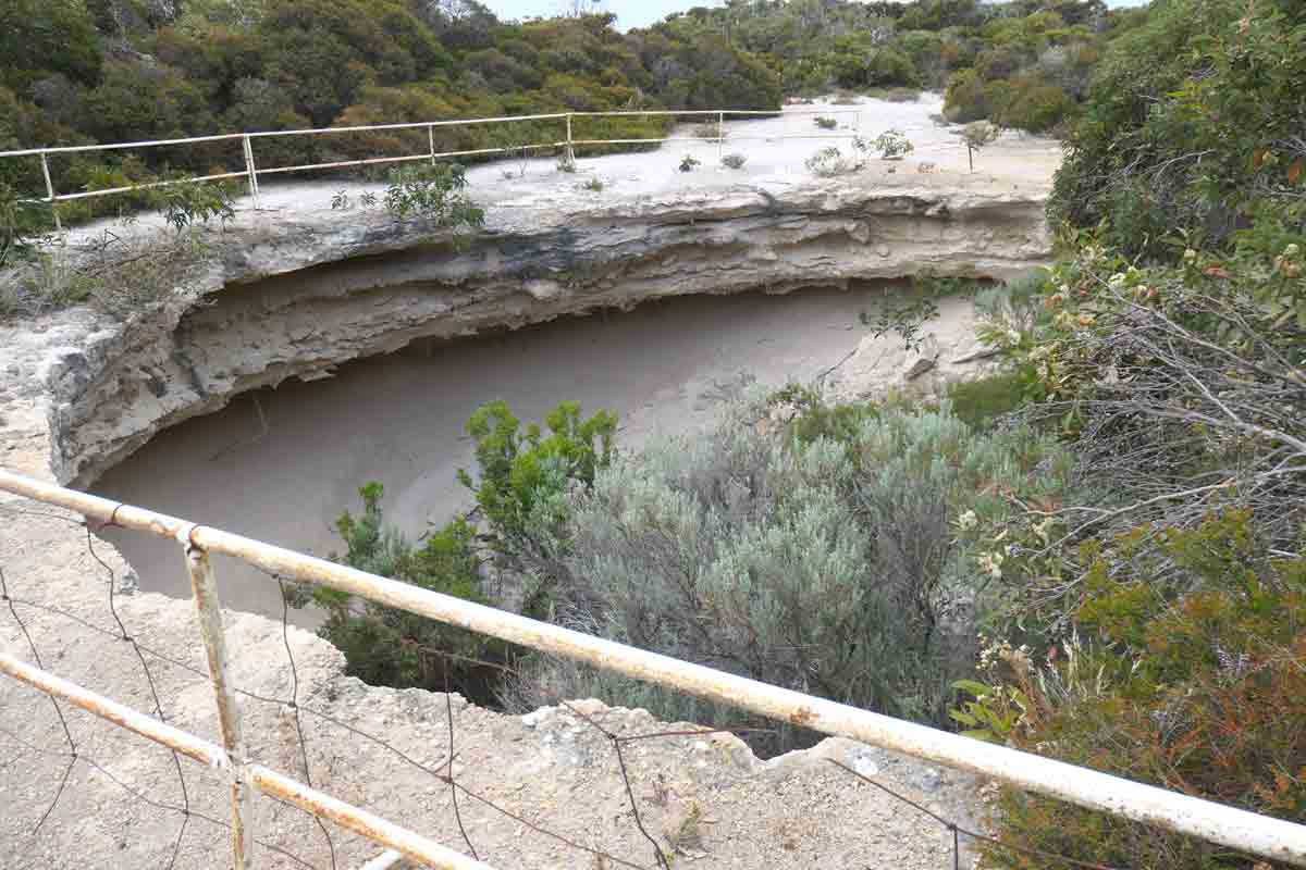 The sinkhole at the sanctuary which wasn't very interesting. Located in Whaler's Way Sanctuary, Eyre Peninsula, South Australia.