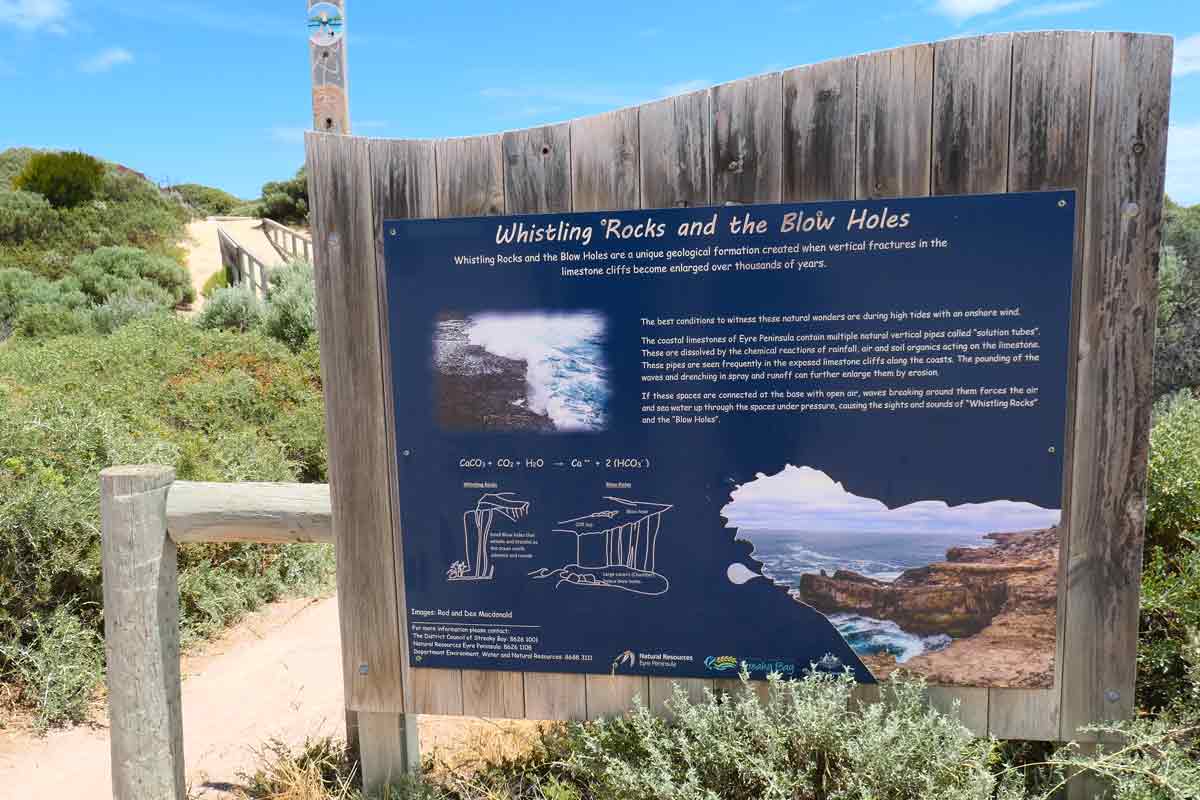 Interpretive Signage at Whistling Rocks & Blow Holes. Located in Streaky Bay, Eyre Peninsula, South Australia.