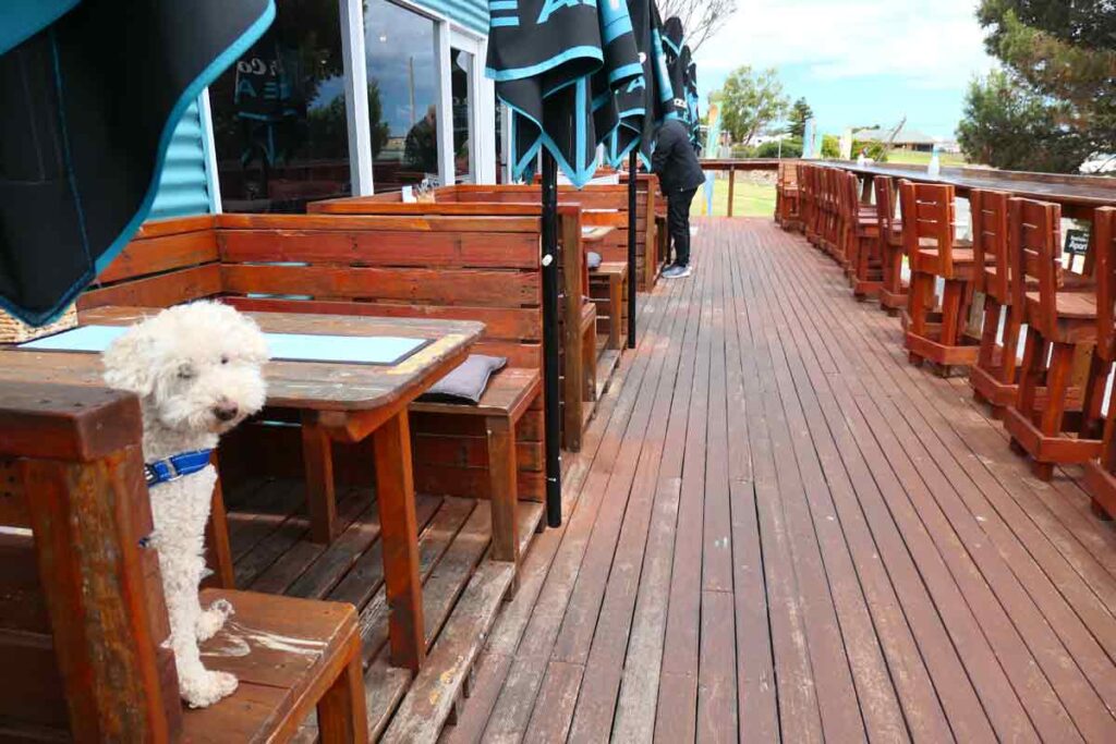 Outdoor deck at Drift Cafe. Located in Streaky Bay, Eyre Peninsula, South Australia.